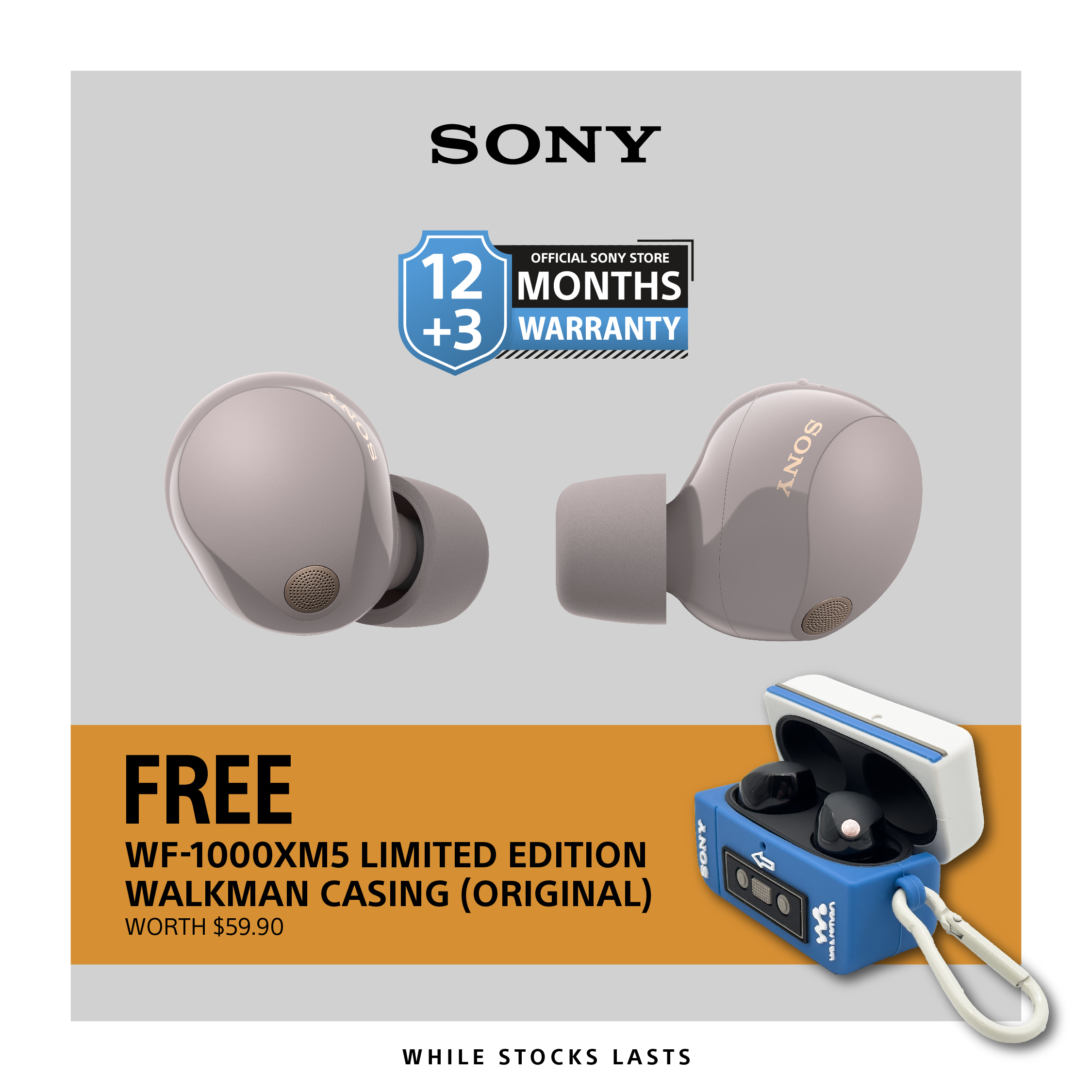 Sony WF1000XM5 | WF-1000XM5 | 1000XM5 | Wireless Noise Cancelling Headphones | 1 Year + 3 Months Warranty + Free Limited Edition Walkman Casing* (worth $59.90)
