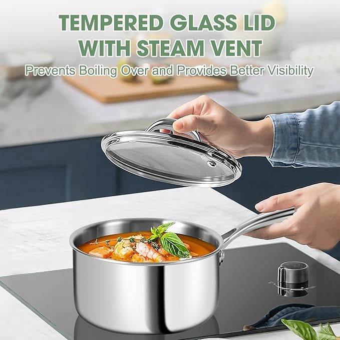 3-layer stainless steel 11-piece cookware set with lids, pots and pans, non-toxic, induction cooktop, oven, dishwasher safe, professional chef quality