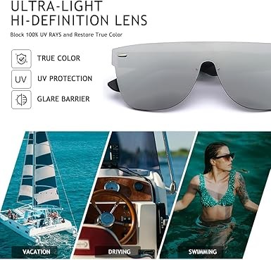 Rimless Sunglasses Unisex One-Piece Square Oversized Mirrored Lenses Anti-Reflective