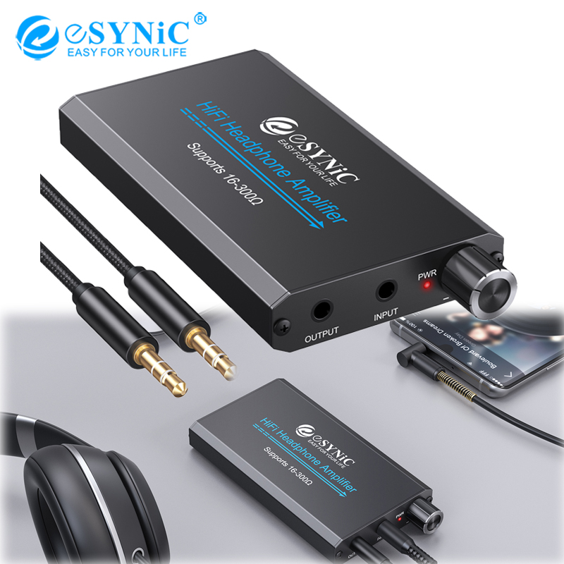 eSYNIC New Black Portable Audio HIFI Headphone Amplifier Mini High Fidelity Earphone AMP With Audio USB Cables