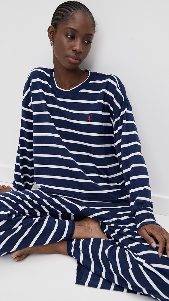 Crew Neck Wide Leg Pants Pajama Set
