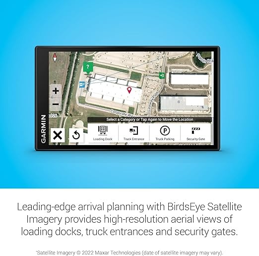 Garmin d?zl OTR610, large, easy-to-read 6-in-1 GPS truck navigator, custom truck routing, high-resolution Bird's Eye satellite imagery, truck and trailer service directory