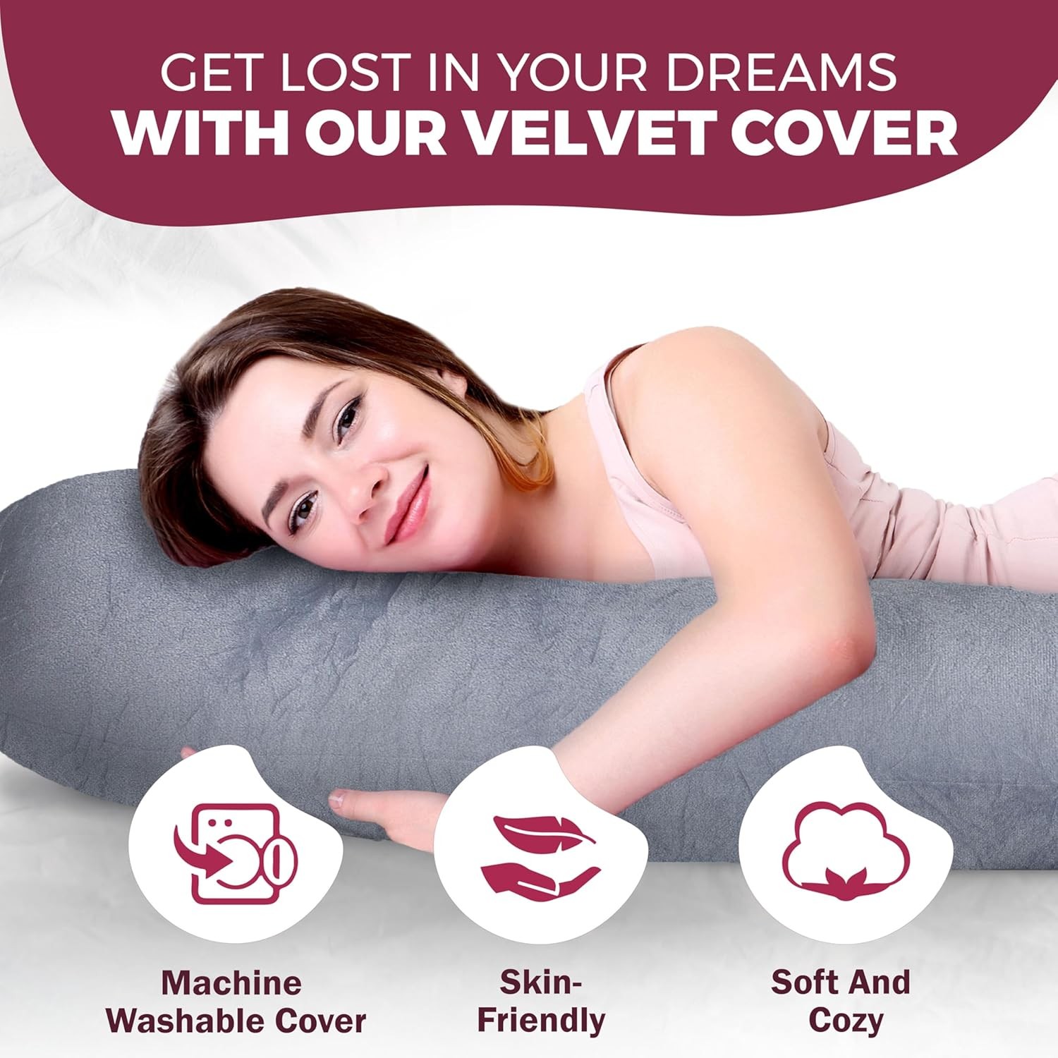 PILLANI Pregnancy Pillow - V C U-Shaped 57 Inch Full Body Pillow with Removable Washable Cover, Pregnancy Cooling Pillow, Support for Back Belly Legs Hip