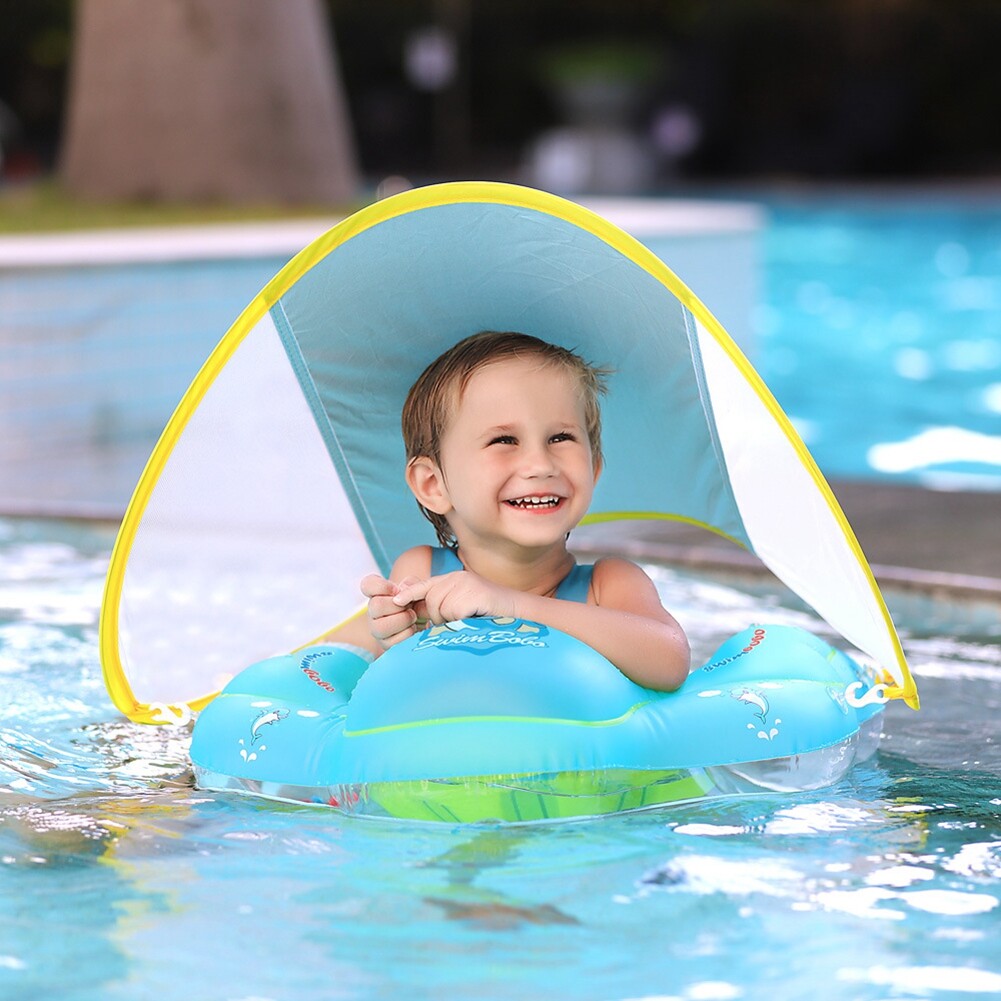 Happpybuyner Baby Float Swimming Ring Underarm Sunshade Swimming Ring Safe Inflating Float Canopy Pool Toys Swim Trainer Outdoor Swim Pool