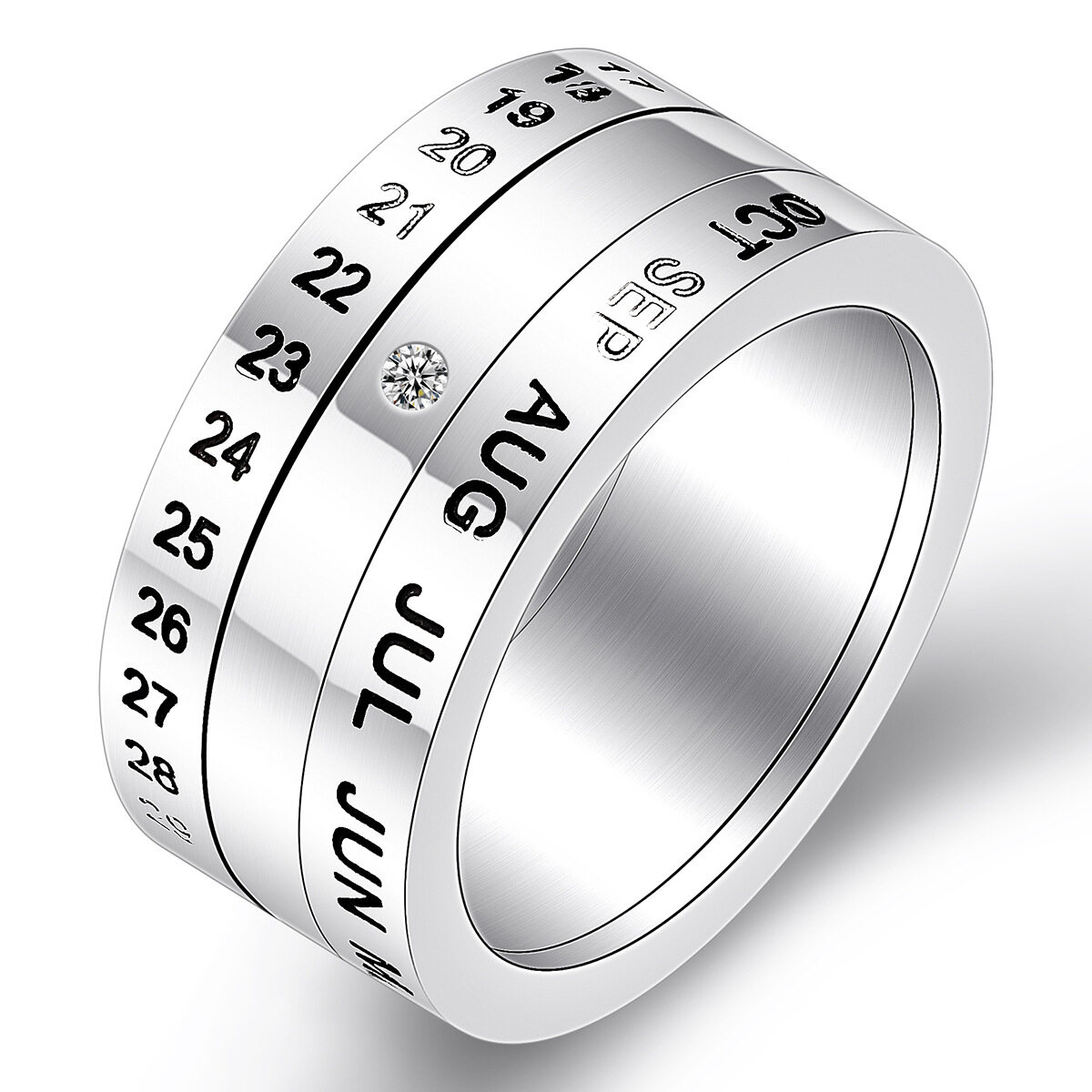 AVECON Rotatable calendar stainless steel ring fashion ring index finger titanium steel for men size 7-12