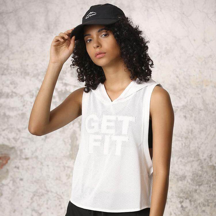 Summer Sports Women Yoga Tank Tops Loose Hoodies Running Fitness Crop Top Mesh Hooded Sleeveless Vest Dry Fit