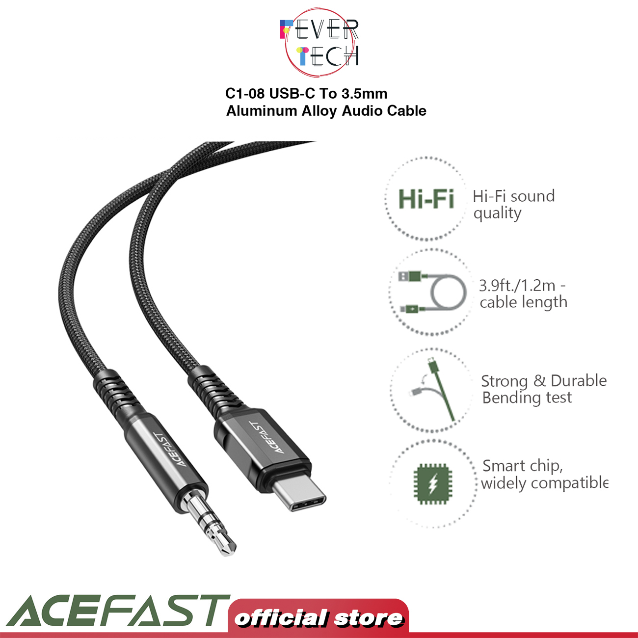 ACEFAST C1-08 USB-C To 3.5mm Aluminum Alloy Audio Cable