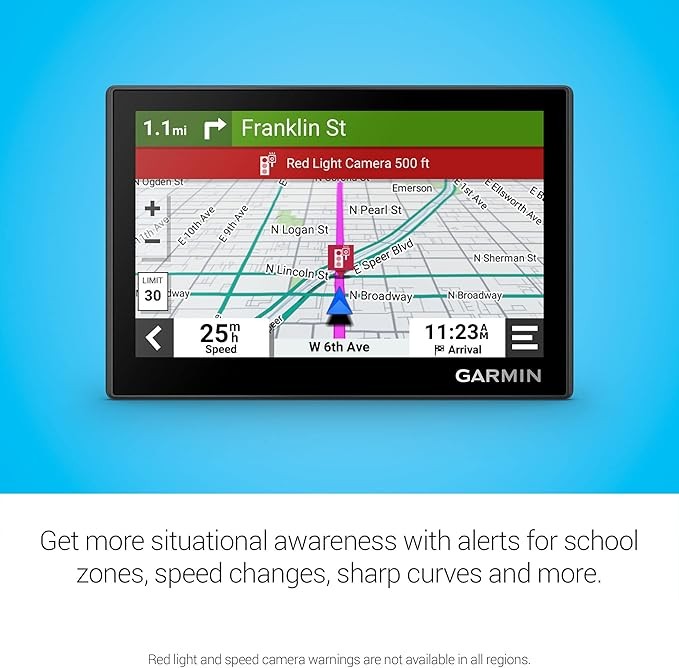 Garmin Drive™ 53 GPS Navigator, high-resolution touchscreen, simple on-screen menus and easy-to-read maps, driver alerts