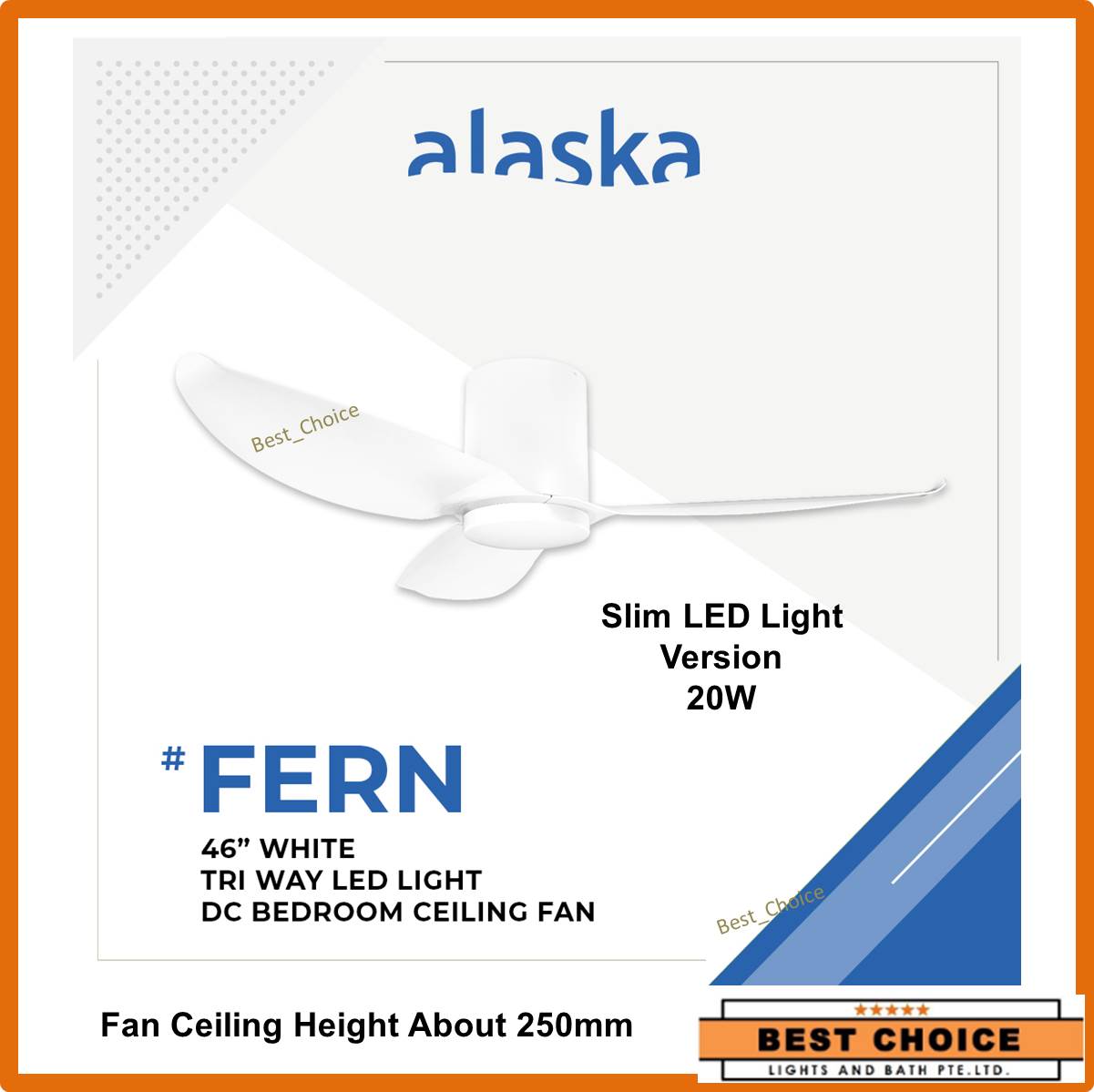 Alaska Fern II ceiling fan 46/56inches Hugger series DC with 20W LED lights Slim Version-Suitable low ceiling
