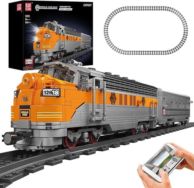 Mould King 12018 Train Building Blocks Sets, Remote/App Control EMD F7 Internal Combustion Locomotive Kits, Scale Model with Tracks for Adults Kids Children Boys Girls (1541 PCS)