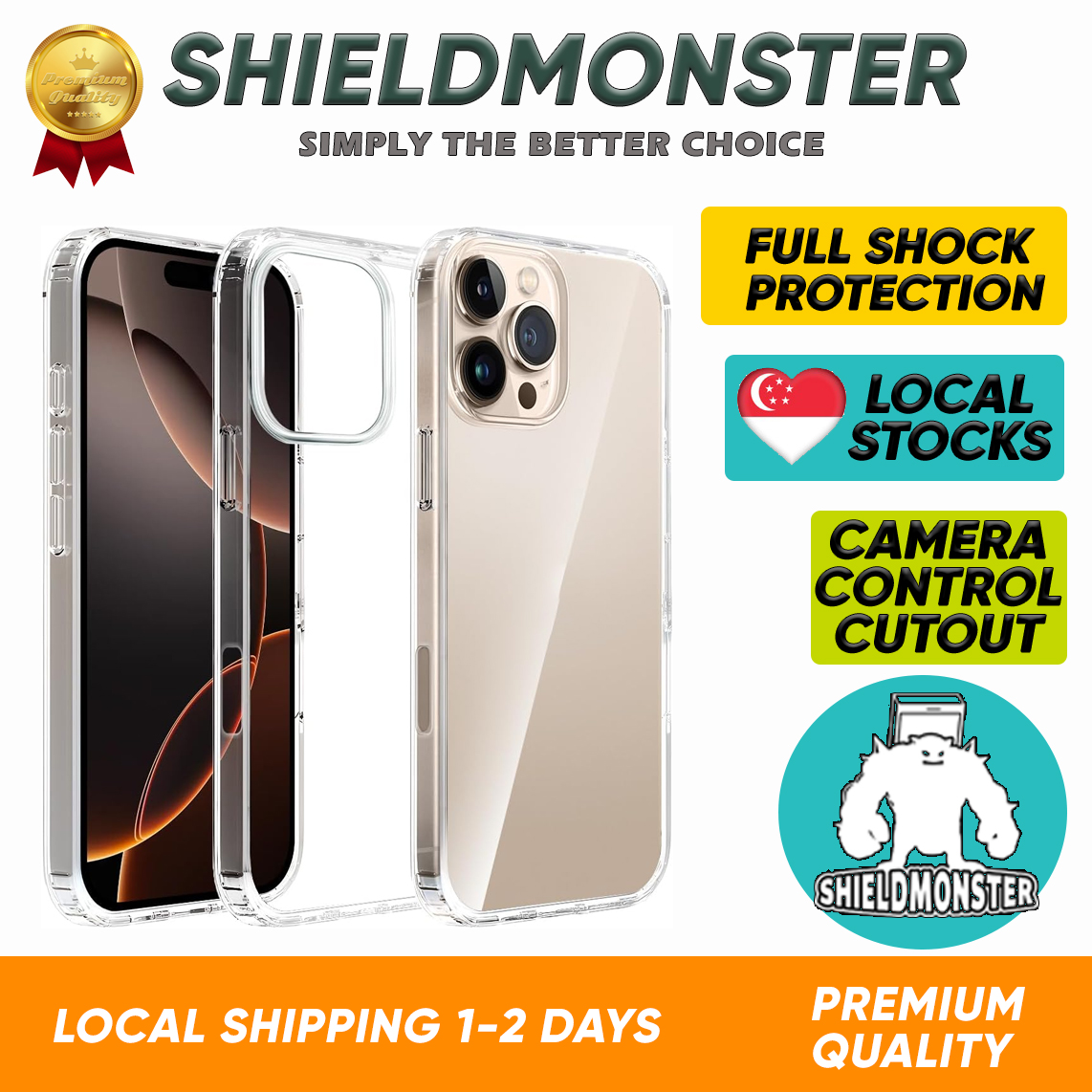 Shieldmonster iPhone Case 16 Pro Max/16 Pro/16/16 Plus/15 Pro Max/15 Pro/14 Pro Max/13 Pro Max/12/ 11/XS Casing Clear Hard Soft Transparent Clear TPU cover