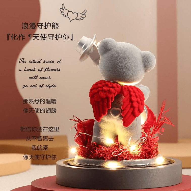Rosekiss Eternal Flower Rose Romantic Guardian Bear Valentine Gift New Year Gift 12*17cm*1 Box