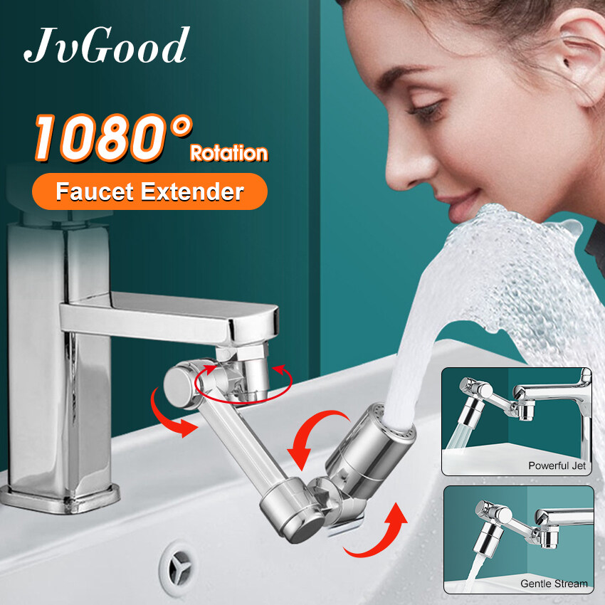 JvGood Faucet Tap Kitchen 1080Â° Rotatable Water Tap Extension Splash-proof Faucet Mechanical Arm Faucet Water Nozzle Faucet Adaptor Kitchen Tap with 2 Water Outlet Modes