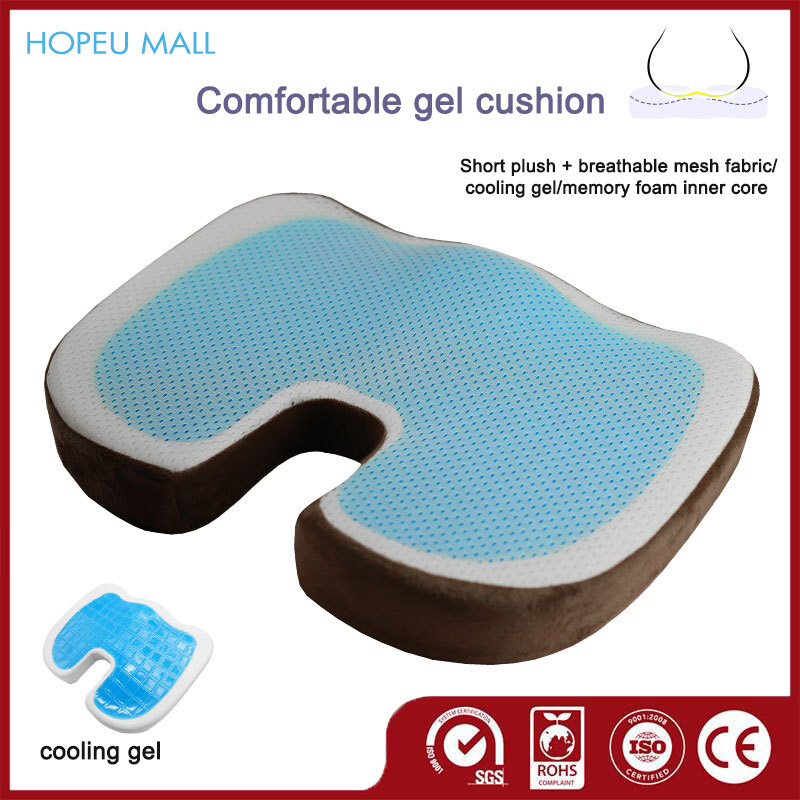 HOPEU Upgrade Cool Gel Memory Foam Cushion Seat Support Pad Ventilated Orthopedic Non-Slip Coccyx Silicon Pillow for Car Office Chair Pain Relief for Back, Hips, Tailbone, Sciatica, Prostate