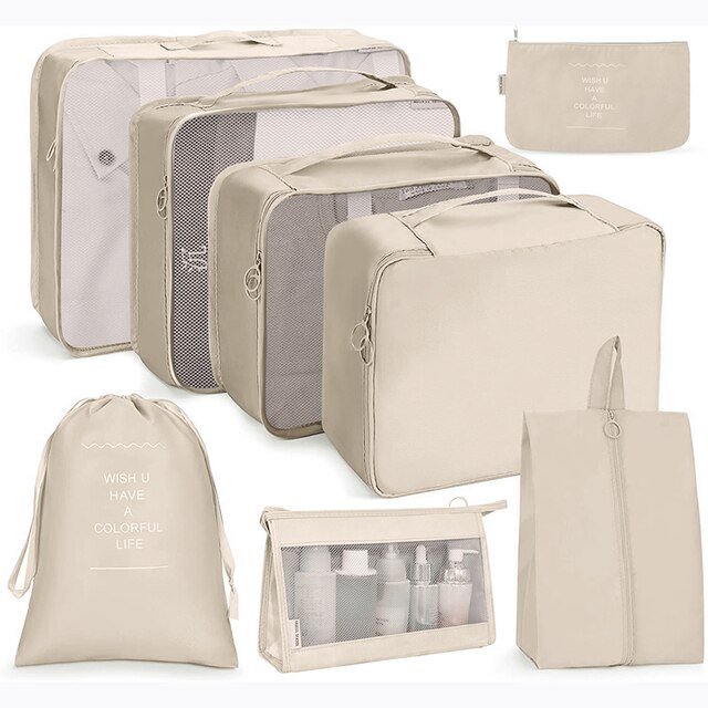 (SG Seller)8 pieces Set Travel Organizer Storage Bags Suitcase Packing Set Storage Cases Portable Luggage Organizer Clothes Shoe Tidy Pouch