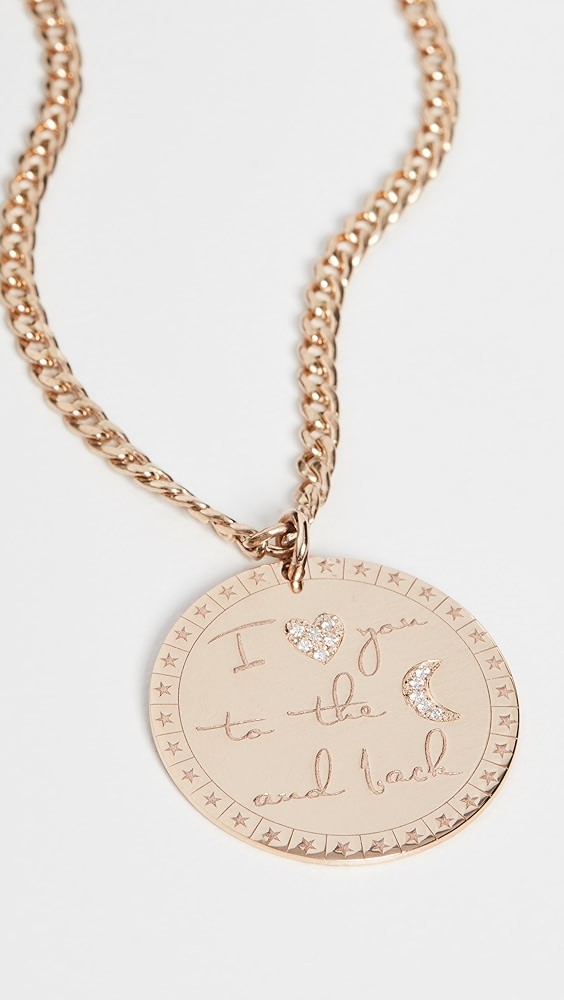 14k Large "I Love You to the Moon & Back" Mantra on Small Curb Chain Necklace