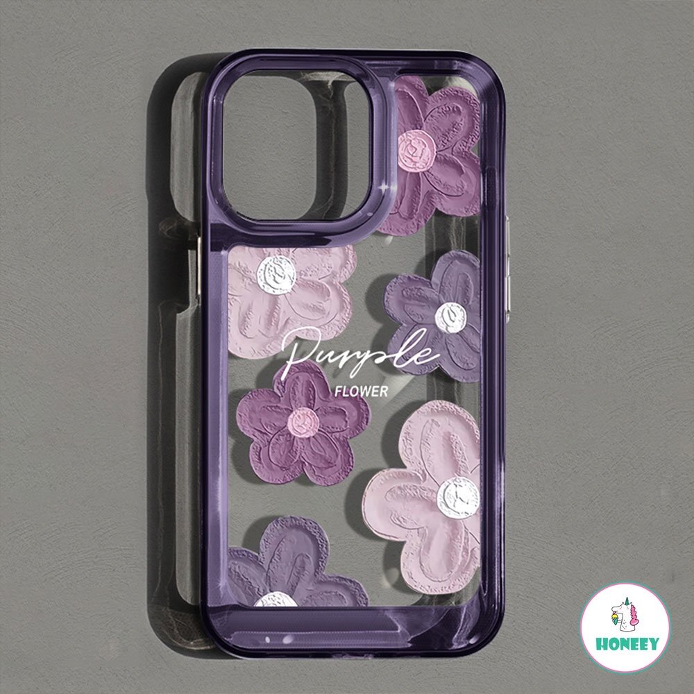 Purple Flower Four Corners Thickened Shockproof Phone Case for IPhone 11 15 14 13 12 Pro Max 7Plus 8 Plus XR XS X Hard TPU Back Cover