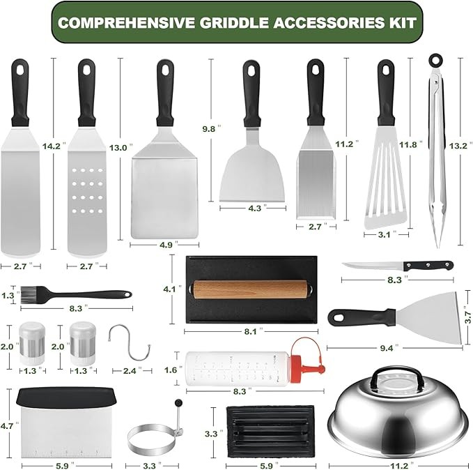 35-Piece Grill Accessory Kit, Flat Top Grill Accessory Set for Blackstone and Camp Chef, Grill Scraper with Enlarged Spatula, Grill Cover, Outdoor Grill Scraper