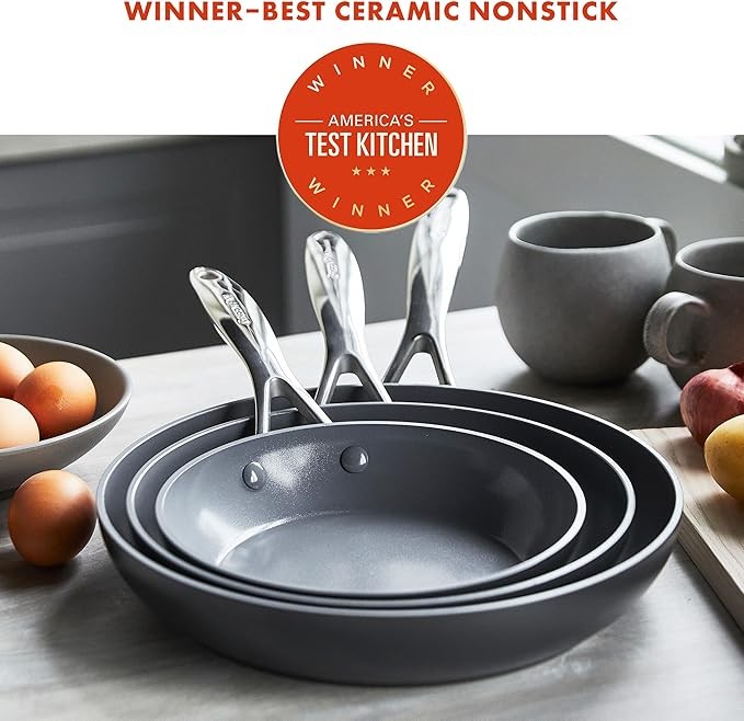 GreenPan Valencia Pro Hard Anodized Skillet Set, 3-Piece, Ceramic Nonstick 8-inch (approx. 20.3 cm), 9.5-inch (approx. 24.1 cm), and 11-inch (approx. 27.9 cm) Induction Pans, PFAS-Free, Dishwasher Saf