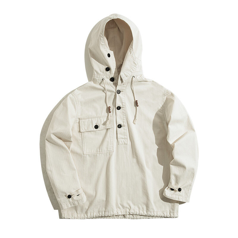 Maden brand tooling style tough guy men youth American 1940S retro World War II navy work clothes off-white coat herringbone half-cardigan protective male hoodie sweater