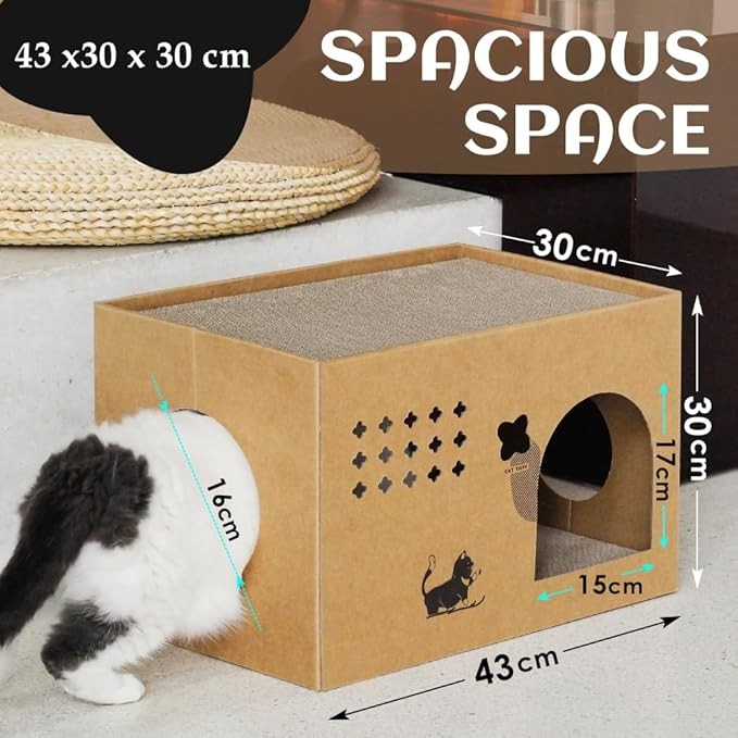 Cat Cardboard House with 2 PCS Scratching Pads，Large Cat Scratcher Bed Cat Scratchers Lounge for Indoor Cats with Corrugated Board Detachable Cat Scratcher Box for Cats.(Cactus)