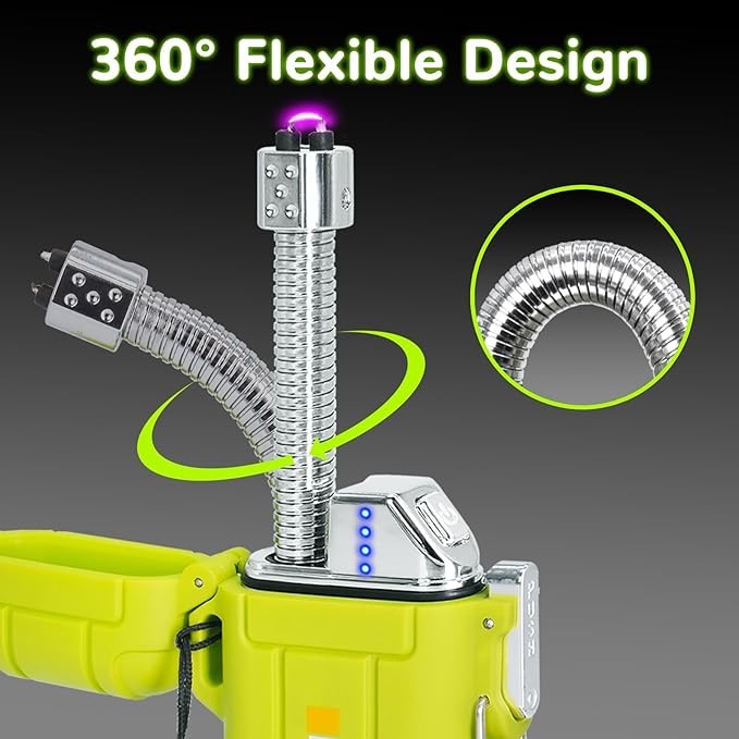Waterproof Lighter Outdoor Flexible Neck Windproof USB Rechargeable Plasma Lighter Flashlight Flameless Arc Lighter Suitable for Candle Camping Hiking Outdoor Survival Activities Tatical Gear