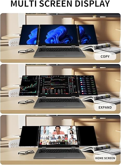 Triple-screen laptop, 16-inch desktop + dual 10.5-inch monitors, Core i7-1270P, 32GB RAM, 2TB SSD, Windows 11 Pro, Wi-Fi 6, BT 5.2, face and fingerprint unlocking, USB-C, HDMI. Suitable for business/d