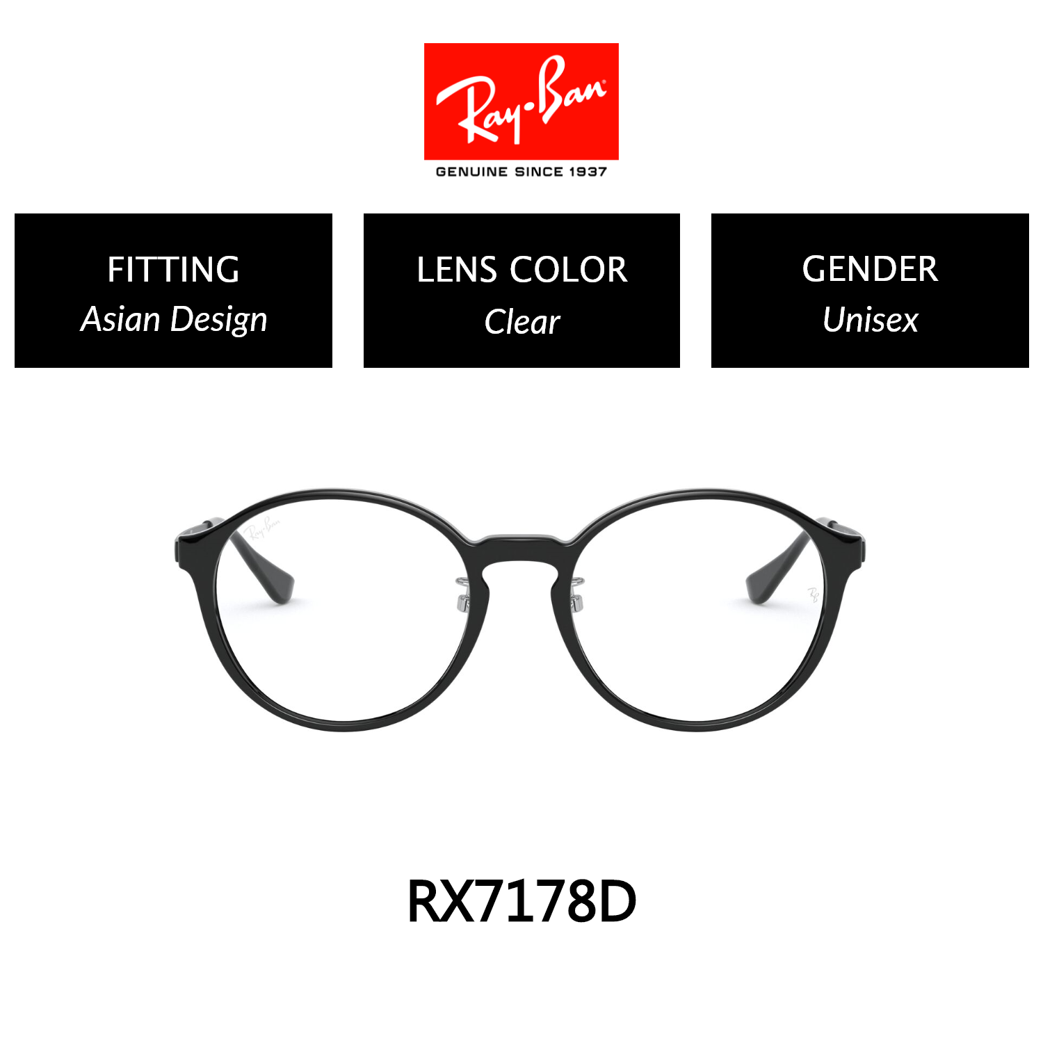 Ray-Ban PHANTOS RX7178D 5725 Unisex Asian Fitting Glasses Size 51mm