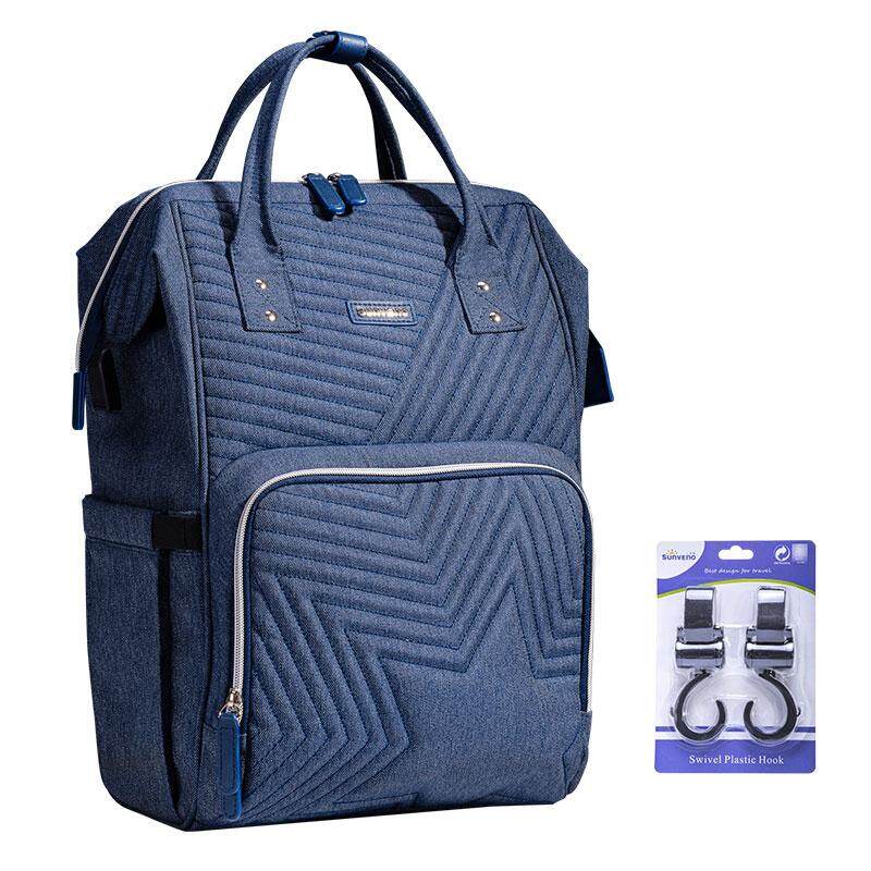 Sunveno Multifunction Diaper Bag Large Capacity Mommy Backpack, Waterproof Travel Nappy Bag, Quilted Fashion Maternity Bag with Front insulated Bottle Pockets