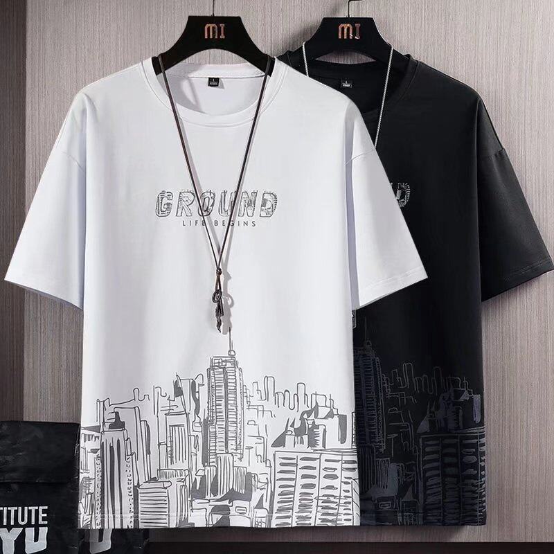 [M-3XL] t shirt Men New Korean Style Oversize Short Sleeve Graphic Print Loose Fashion Tops Casual t-shirt