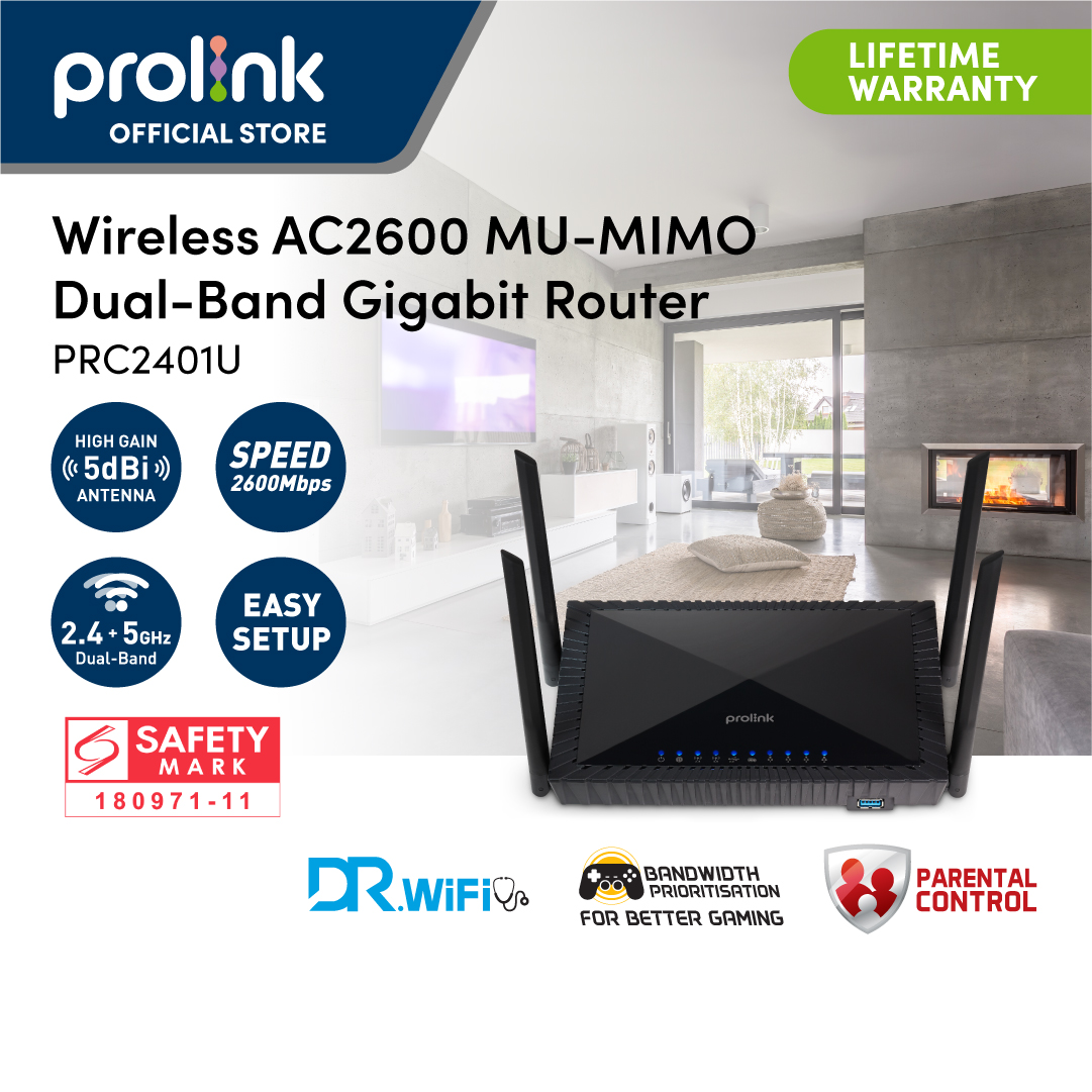 [Voted Best Router/ Wifi Speed booster] Prolink PRC2401U Wireless AC2600 MU-MIMO Dual-Band Gigabit Router / Access Point/ Repeater/ Range Extender [HIGH GAIN ANTENNA RECEIVER SENSITIVITY