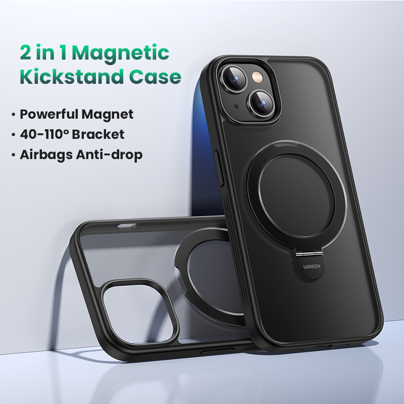 UGREEN 1Pc Magnetic Ring Stand Case for iPhone 15 Pro Max 15 Plus Magnetic Kickstand Case