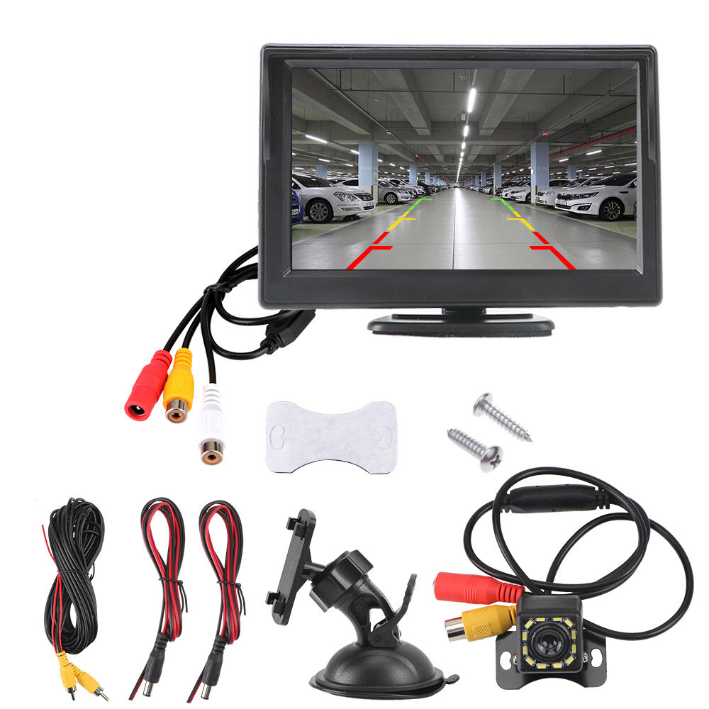 Rear View Monitor Car Parking Assistance Infrared 5 Inch Car Reversing Rearview Backup Camera Vehicle Camera Rubber Cup + Bracket Waterproof