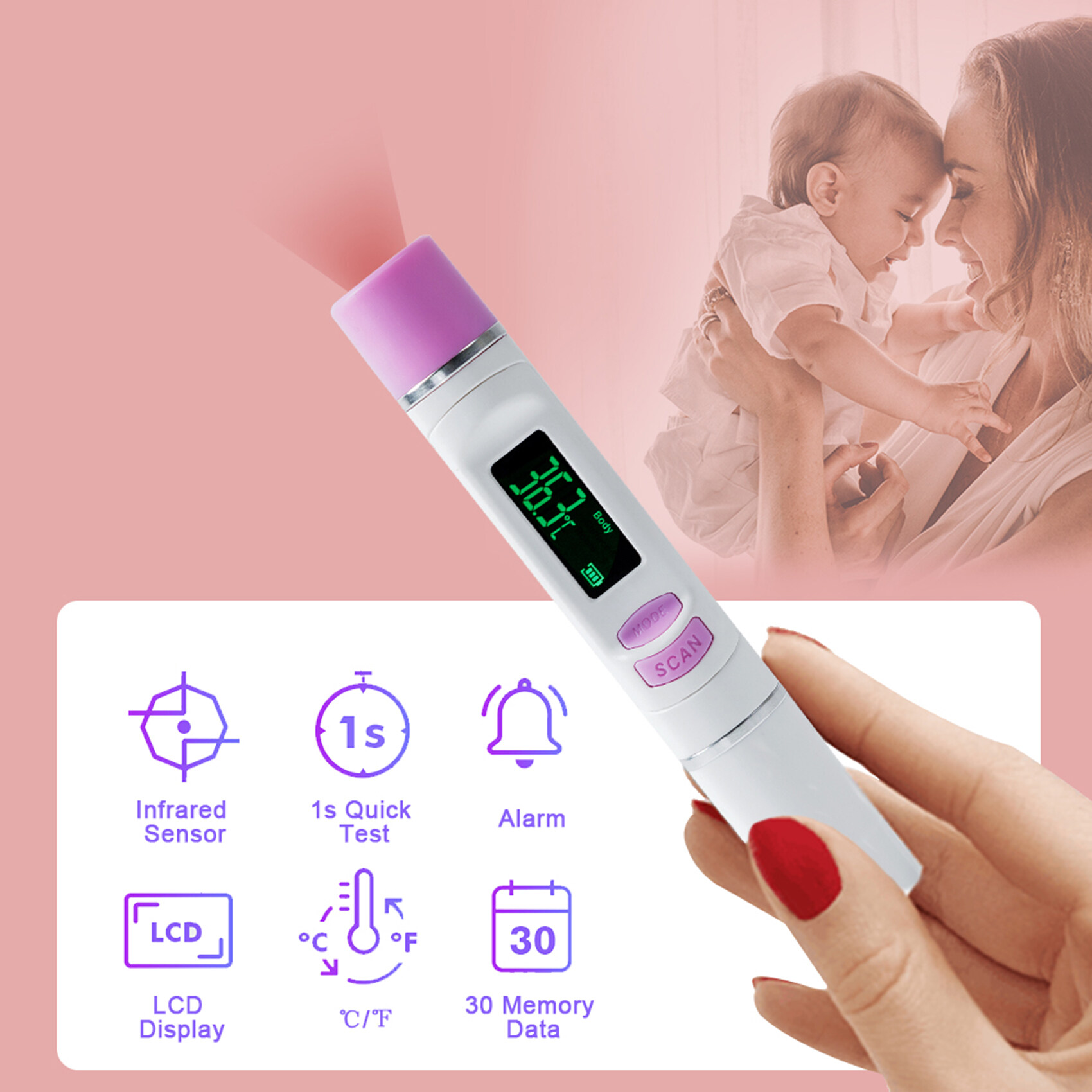 Docooler Mini Portable Non-Contact Infrared Thermometer 1S Quick Measurement Body / Room / Objects' Surface 3 Temperature Modes Home/Office/Traval Use for Baby Adult