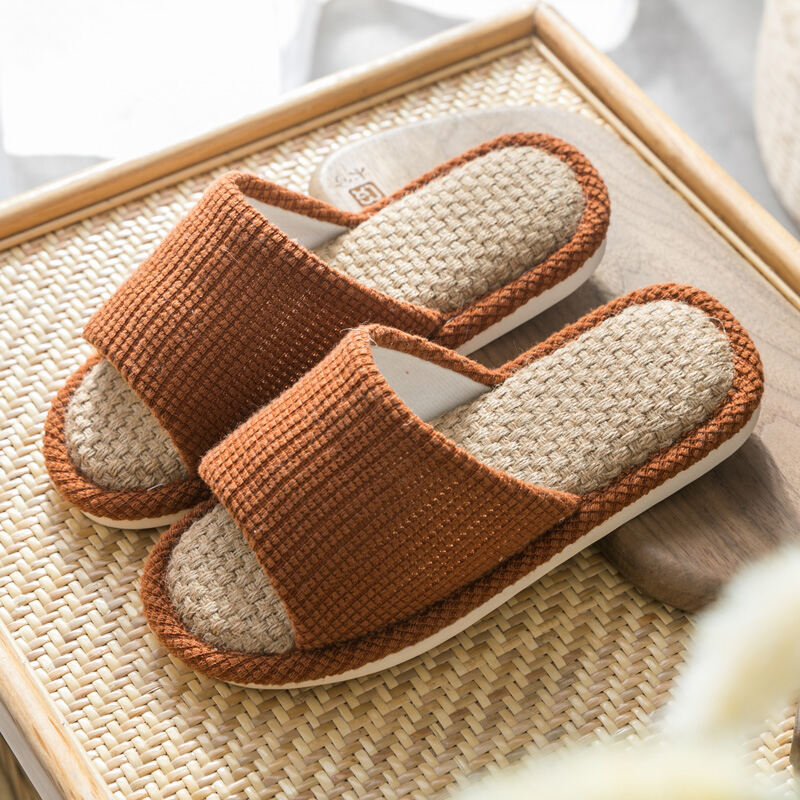 Autumn Open Indoor Linen Japanese Men and Women Couple Floor Home Cotton Linen Slippers Non-Slip Floor Thick Bottom Bedroom