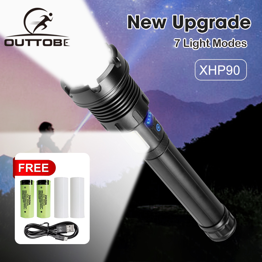 Outtobe XHP50/P70/P90 Power Display Flashlight Telescopic Focusing Flashlight Bright LED Flashlight Heat Dissipation Lights Waterproof Drop-proof Flashlight Outdoor Focusing Torchlight Portable Home