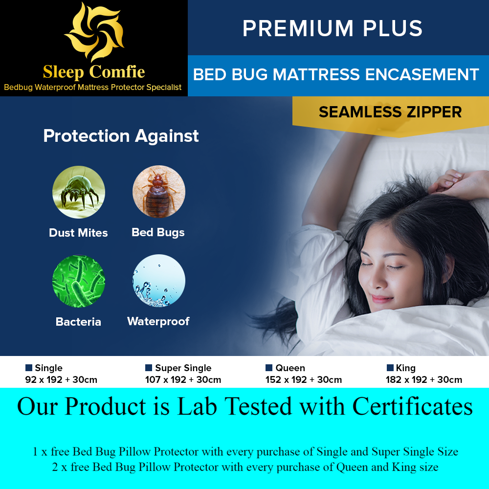 Bed Bug Waterproof Mattress Encasement or Bed Bug Mattress Protector Premium Plus (seamless zipper type) 6 sided protection (free waterproof pillow protector worth $11.9 with every purchase. X 2 for