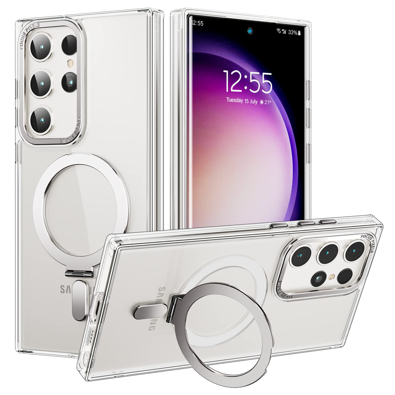 Anvers for Samsung Galaxy S23 Ultra with Magnetic Invisible Stand Shockproof Translucent Matte Ring Holder Phone Case