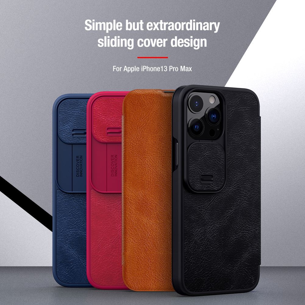 iPhone 15 14 13 / Plus / + / Pro / Max / 6.7 6.1 - Qin Leather Case Pro - Flip Casing Full Coverage Wallet Card Slot Sliding Camera Protection Shock Resistant High Quality Lens Anti Scratch Drop Impa