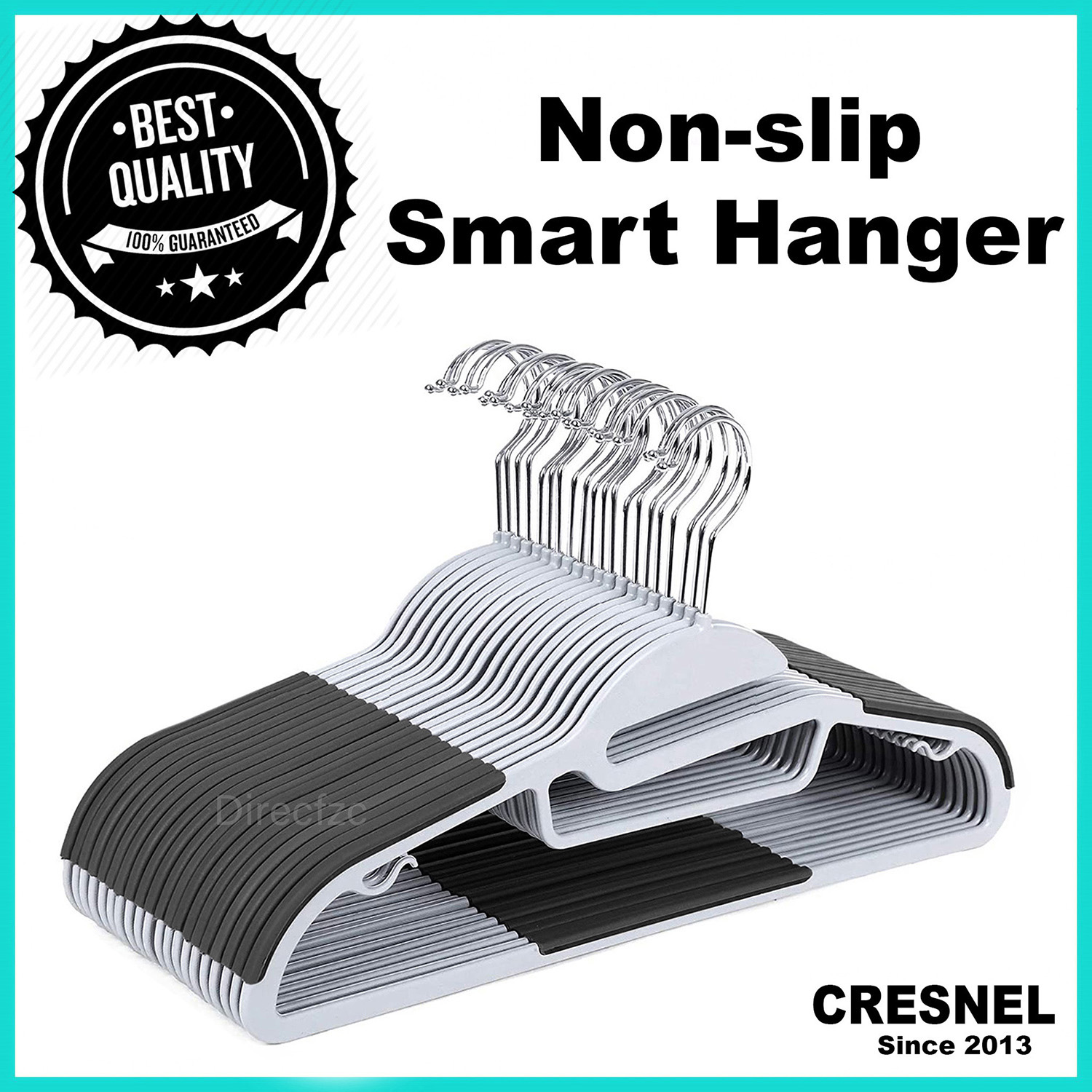 Cresnel U-Slide Clothes Hanger - 50pcs Premium Laundry Hangers For Clothes 衣架 (Black)